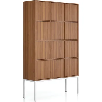 B2B Partner Kancelářská skříň FRAME, bílá podnož, 12x dveře, 1299 x 450 x 2185 mm, PUSH-lock, ořech