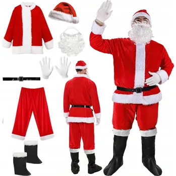 Karnevalový kostým PROFESIONÁLNÍ KOSTÝM SVATÉHO MIKULÁŠE SAMETOVÝ OBLEK PREMIUM SADA 7 DÍLŮ XXL
