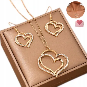 Náhrdelník Złoty Naszyjnik Damski Řetízek Zawieszka srdce jako dárek + Náušnice