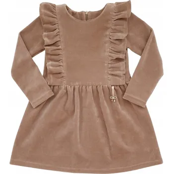 Dámské šaty ŚWIĄTECZNA sukienka dla dziewczynki SAMETOVÉ s volánky 128 REVAJ béžové