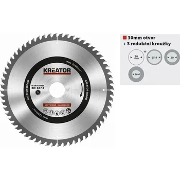 Pilový kotouč KREATOR kotouč pilový s SK plátky, 210x2,2x30 (+redukce 16/20/25,4mm), 48T zubů 0.7 Kg NÁŘADÍ Sklad2 KRT020421 (0.7 Kg NÁŘADÍ Sklad2 KRT020421)