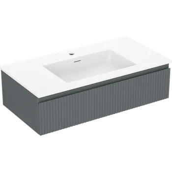 Koupelnový nábytek Mexen Rivel koupelnová skříňka 90 cm s umyvadlem Otis, 1 zásuvka, drážkovaná, grafit mat/bílá mat - 91A20-09023-1-BF66-W18M01 Skříňky s umyvadlem