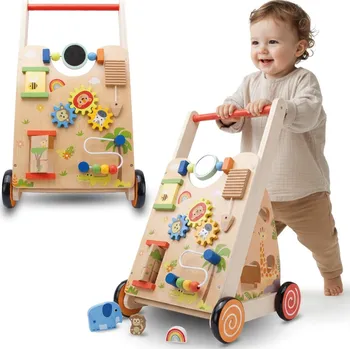 Dětské vozidlo Interaktivní dřevěné chodítko odrážedlo 2 v 1
