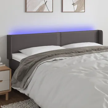 Čelo postele s LED šedé 183 x 16 x 78/88 cm umělá kůže IM_3123202