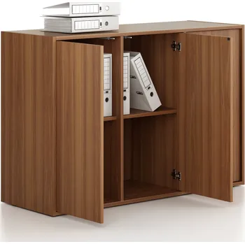 B2B Partner Kancelářská skříň FRAME, nízká, 3 dveře, 1299 x 450 x 881 mm, PUSH-lock, ořech