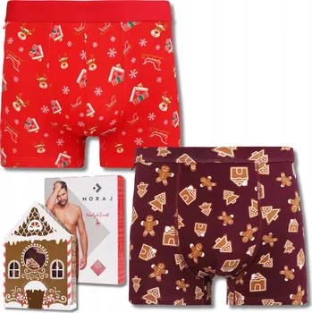Boxerky Vánoční bavlněné pánské boxerky Dárek Mikuláš Vánoce 2ks MORAJ L