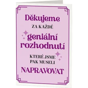 Žertovný předmět Tričkový.cz - Děkujeme za každé geniální rozhodnutí - blahopřání k dárku