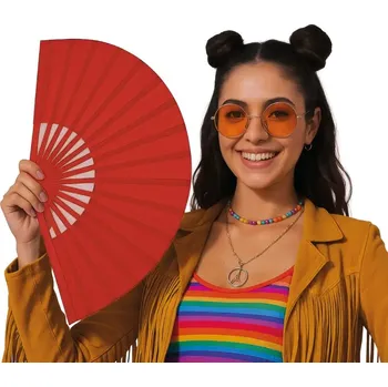 Karnevalový doplněk VĚJÍŘ ČERVENÝ LÁTKOVÝ 60X30 CM 20 LET RETRO ŠPANĚLSKÝ FLAMENCO