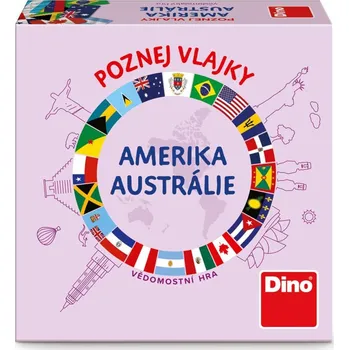 Cestovní hra Dino Poznej vlajky Amerika a Austrálie cestovní společenská hra v krabici 13x13cm