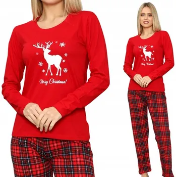 Dámské pyžamo VÁNOČNÍ BAVLNĚNÉ PYŽAMO dámské s dlouhým rukávem pohodlné Kostkované s kapsami XL