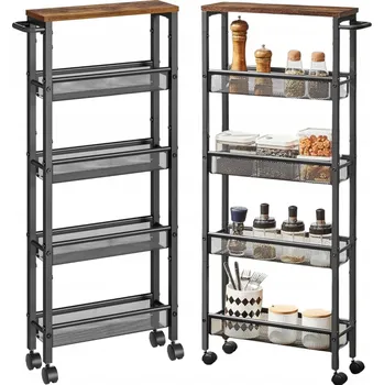 Servírovací stolek Kuchyňský vozík LOFT s skříňkou na kolečkách, 5 polic, pojízdný vozík do kuchyně, koupelny