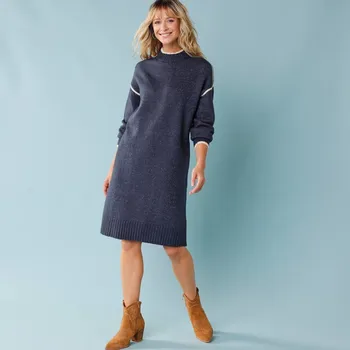 Dámské šaty Pulovrové šaty s kontrastními proužky, pro malou postavu indigo 38/40