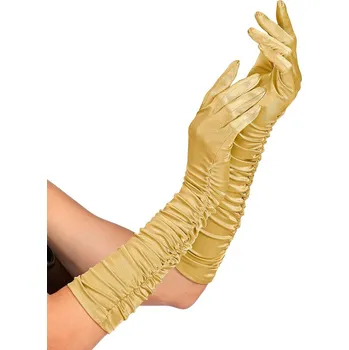 Karnevalový doplněk Dámské zlaté saténové rukavice 44 cm