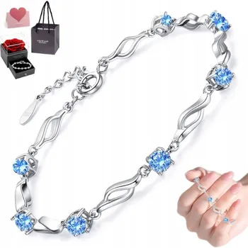 Náramek Modna Bransoletka SREBRNA Damska Elegantní Modré Krystaly jako Dárek