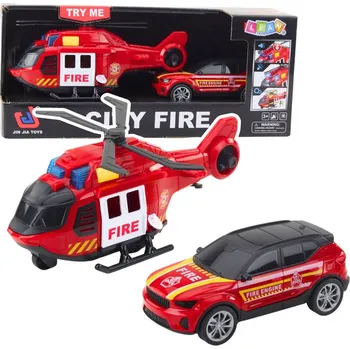 autíčko Sada Vrtulník Hasičské Auto Hasiči Světla Zvuky