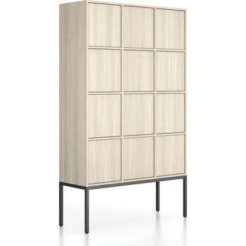 B2B Partner Kancelářská skříň FRAME, černá podnož, 12x dveře, 1299 x 450 x 2185 mm, PUSH-lock, dub přírodní