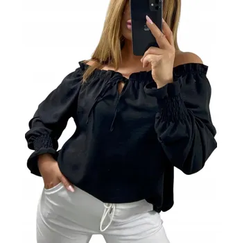 Dámská halenka B1116 HALENKA SE ŠPANĚLSKÝM RUKÁVEM A ZAVAZOVACÍM VÝSTŘIHEM, ČERNÁ vel. 48 (4XL)