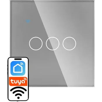 vypínač SKLENĚNÝ WIFI VYPÍNAČ SVĚTEL STŘÍBRNÝ ŠEDÝ TROJITÝ 3G TUYA SMART FI60