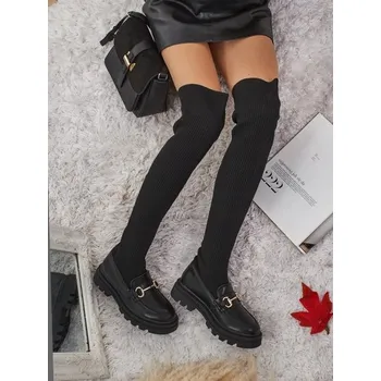 Dámské kozačky Černé dámské nazouvací kozačky s ozdobou Novera, velikost 39