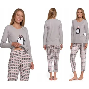 Dámské pyžamo Dámské bavlněné pyžamo s dlouhým rukávem, vzor tučňák, pohodlné MORAJ S