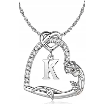 Náhrdelník STŘÍBRNÝ písmeno K SRDCE, RŮŽE STŘÍBRO 925