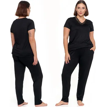 Dámské pyžamo Moraj dámské pyžamo viskóza černé velikost XL