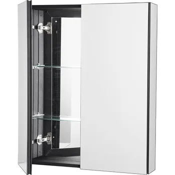 Koupelnový nábytek Koupelnová skříňka se zrcadlem 66x76 cm hliníková - 2 nastavitelné police závěsná