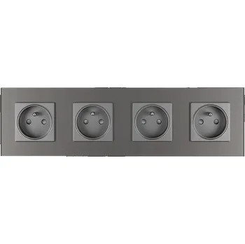 Elektrická zásuvka ZÁSUVKA ELEKTRICKÁ S KOLÍKEM SKLENĚNÁ ČTYŘNÁSOBNÁ 4x1 STŘÍBRNÁ ŠEDÁ