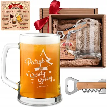 Sklenice Pivní Sklenice na pivo s gravírováním 500 ml Otvírák Sada Dárek pro manžela chlapce