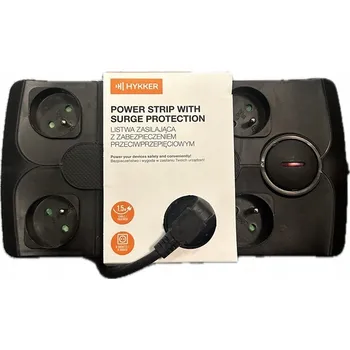 Napájecí kabel Hykker Prodlužovací kabel s vypínačem, 8 zásuvek + USB-A USB-C, 1.5m, Černý