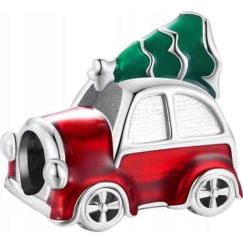 Přívěsek Přívěsek na náramek Trusky auto s vánočním stromkem, postříbřený