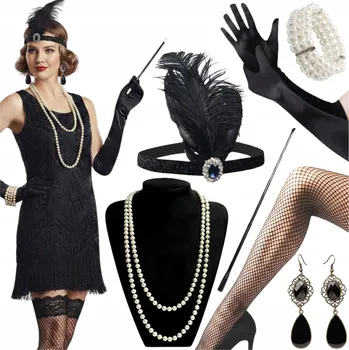 Karnevalový kostým Sada doplňků ve stylu 20. let, černá, pro ženy, 7 dílů