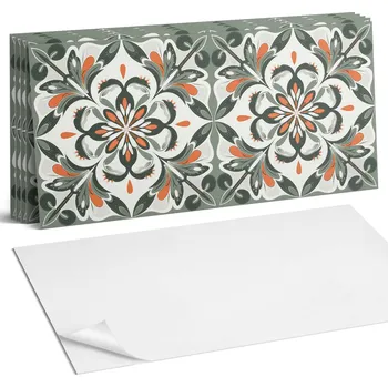 Dlažba Vinylové Obklady s Grafikou do Koupelny Květinový vzor s listy 6 Ks 60x30 cm