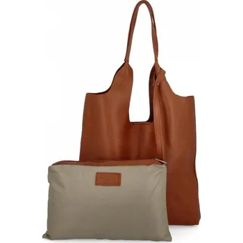 Kabelka Italská kožená taška shopper s kosmetickou taštičkou 165 hnědá