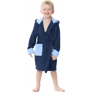 Dívčí oblečení Dětský župan bavlněný Froté kapuce kapsy Tmavě modrý 122-128