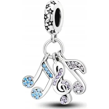 Přívěsek Přívěsek STŘÍBRO 925 Charms Korálek Noty a Houslový Klíč