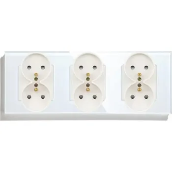 Elektrická zásuvka KONTAKT ZÁSUVKA ELEKTRICKÁ S KOLÍKEM SKLENĚNÁ ⌀60 TROJITÁ 6 ZÁSUVEK BÍLÁ