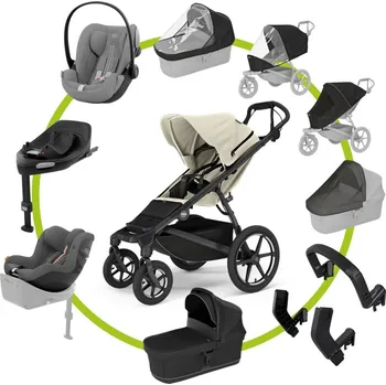 Kočárek Akční set Thule Urban Glide 4-wheel Soft Beige + korba + 2x pláštěnka + 2x moskytiéra + madlo + adaptéry + autosedačka Cybex Cloud G + Sirona G + Cybex base G