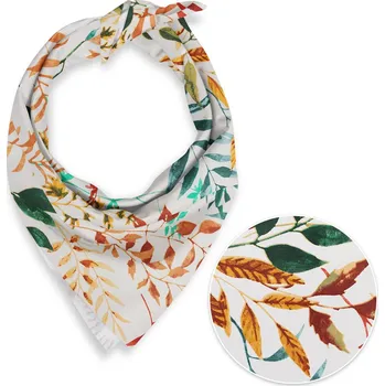 Bavlněný šátek Sandra SA-712 Podzimní větvičky s listy na bílém 80 x 80 cm