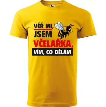 Sablio Tričko s potiskem Věř mi, jsem včelařka - žluté 5XL