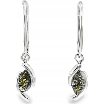 Náušnice Stříbrné náušnice s přírodním JANTARem, anglické zapínání, ZELENÝ FILM