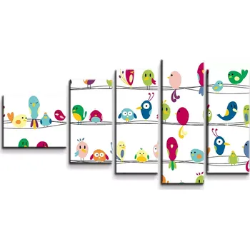 Obraz Sablio Obraz - 5-dílný Ptáčci - 100x60 cm