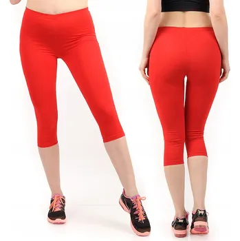Dámské legíny Dámské 3/4 bavlna legíny, Capri kalhoty, Krátké legíny Polské ČERVENÉ XXL