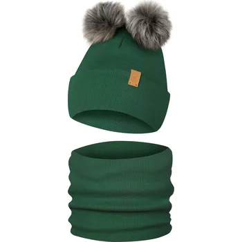 Čepice Zimní komplet Čepice Nákrčník s Polarem a Pomponem Chlapec Dívka 4-10L