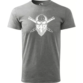Pánské tričko Sablio Tričko s potiskem Lebka s šátkem - šedé 4XL