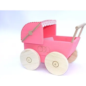 Kočárek pro panenku Dřevěný kočárek pro panenky růžový