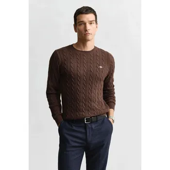 Pánské oblečení SVETR GANT COTTON CABLE C-NECK BROWN MELANGE
