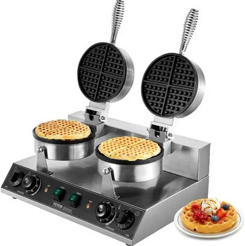 Vaflovač Vevor Dvojitý kulatý vaflovač 2460W, nerez, nastavitelná teplota a čas