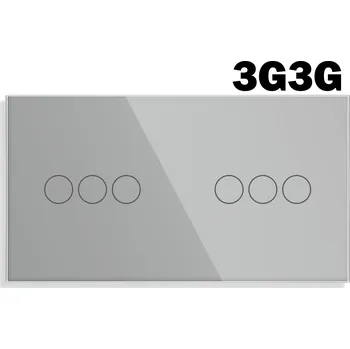 vypínač SKLENĚNÝ PANEL PRO DOTYKOVÉ MODULY RÁMEČEK DVOJITÝ 6G (3G+3G) STŘÍBRNĚ ŠEDÝ