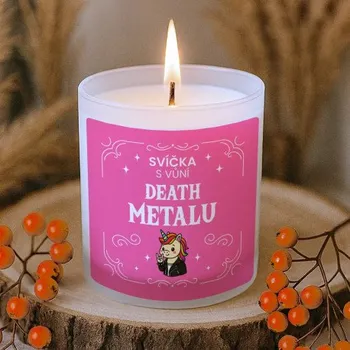 Žertovný předmět Svíčka s vůní death metalu - vonná svíce s potiskem- Tričkový.cz